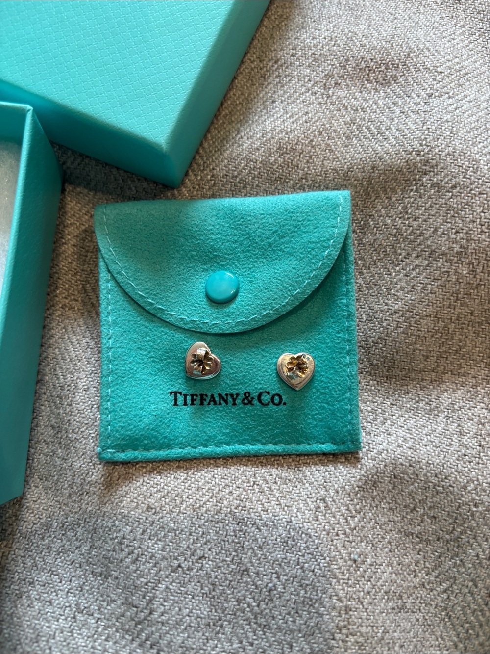 Tiffany & Co. Silver Heart Studs with Signature Blue Pouch - Picture 3 of 5